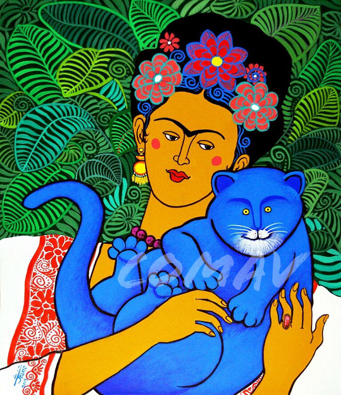 Frida y gato azul